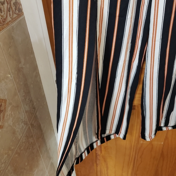 Forever 21 Women's Wide Leg Stripped Pants With Open Slit In The Front, Size L - Picture 5 of 7